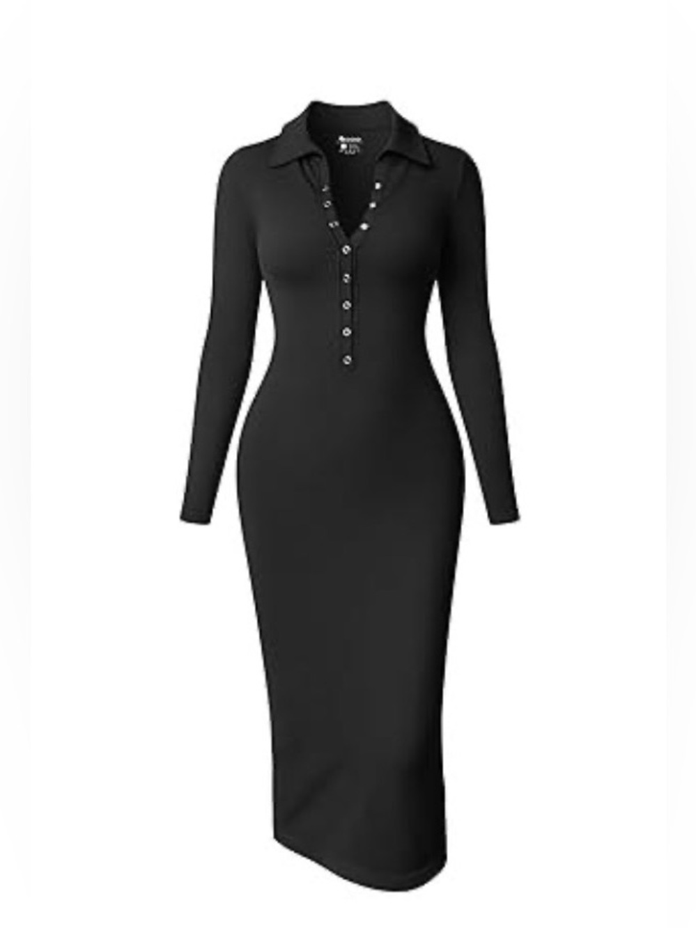 OQQ Womens Long Sleeve Maxi Dress Ribbed Back Slit Button Down Bodycon